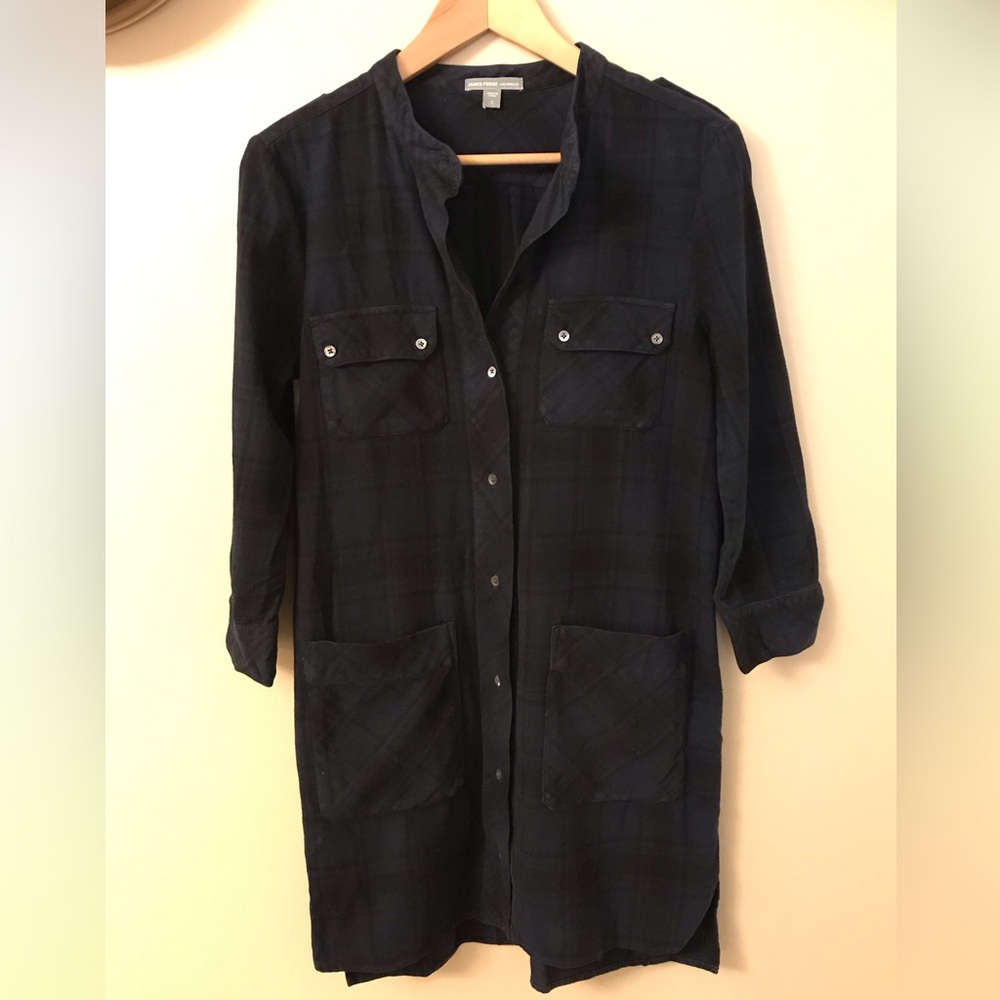 James Perse Black/Navy Plaid Shirt Dress Size 1(Small)